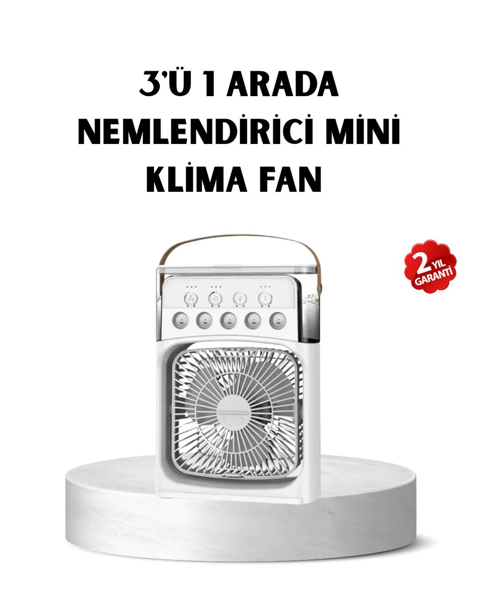 3 Fonksiyonlu Taşınabilir Mini Klima Fan 500ml Sessiz Çalışma ve LED Işıklı