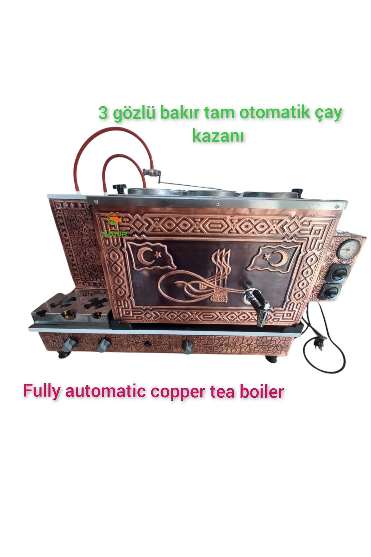 3 Gözlü Bakır Tam Otomatik Çay Kazanı Gaz Emniyet Kilit Sistemli 