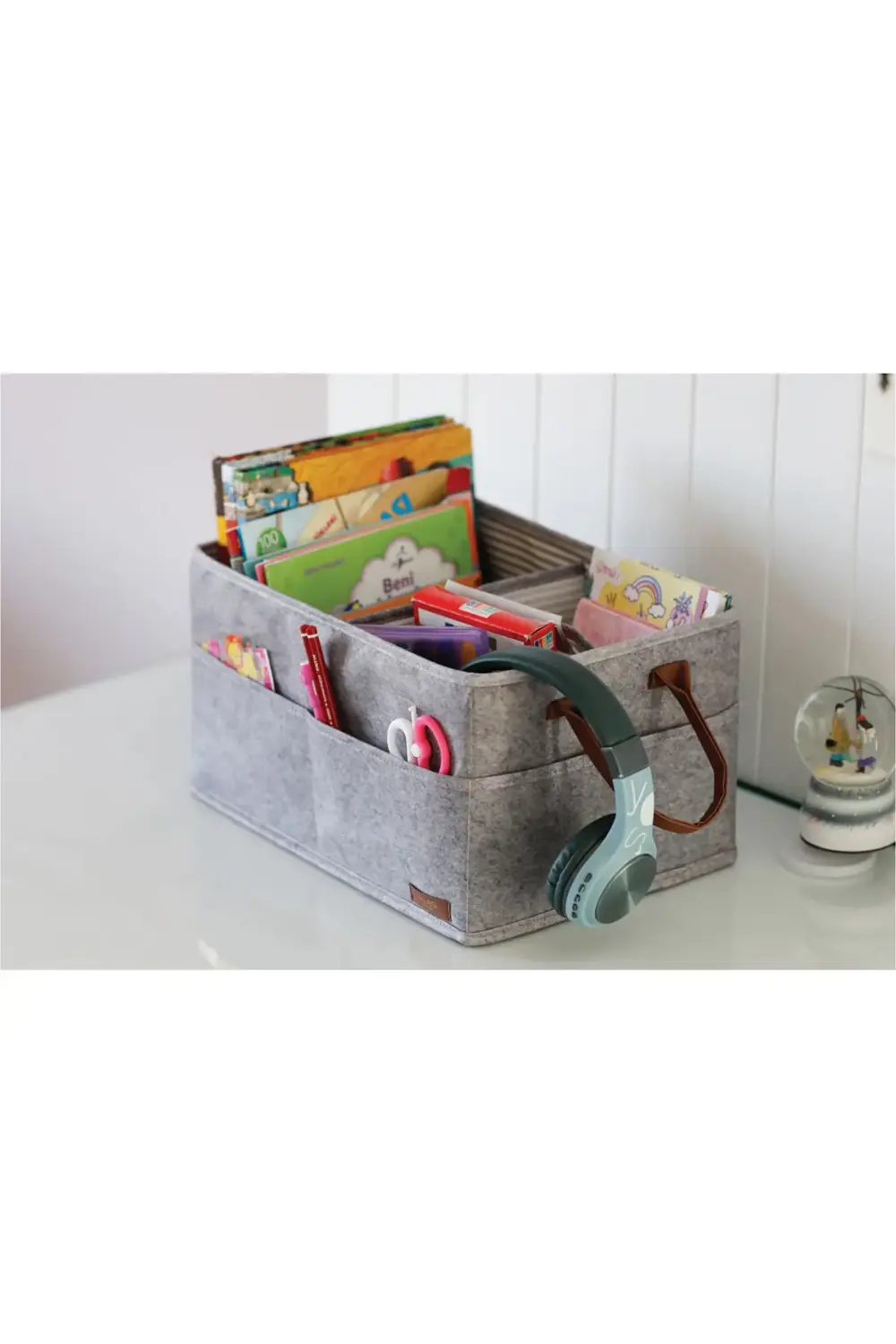 3 Gözlü Deri Şeritli Çok Amaçlı Düzenleyici Organizer Kutu Keçe S