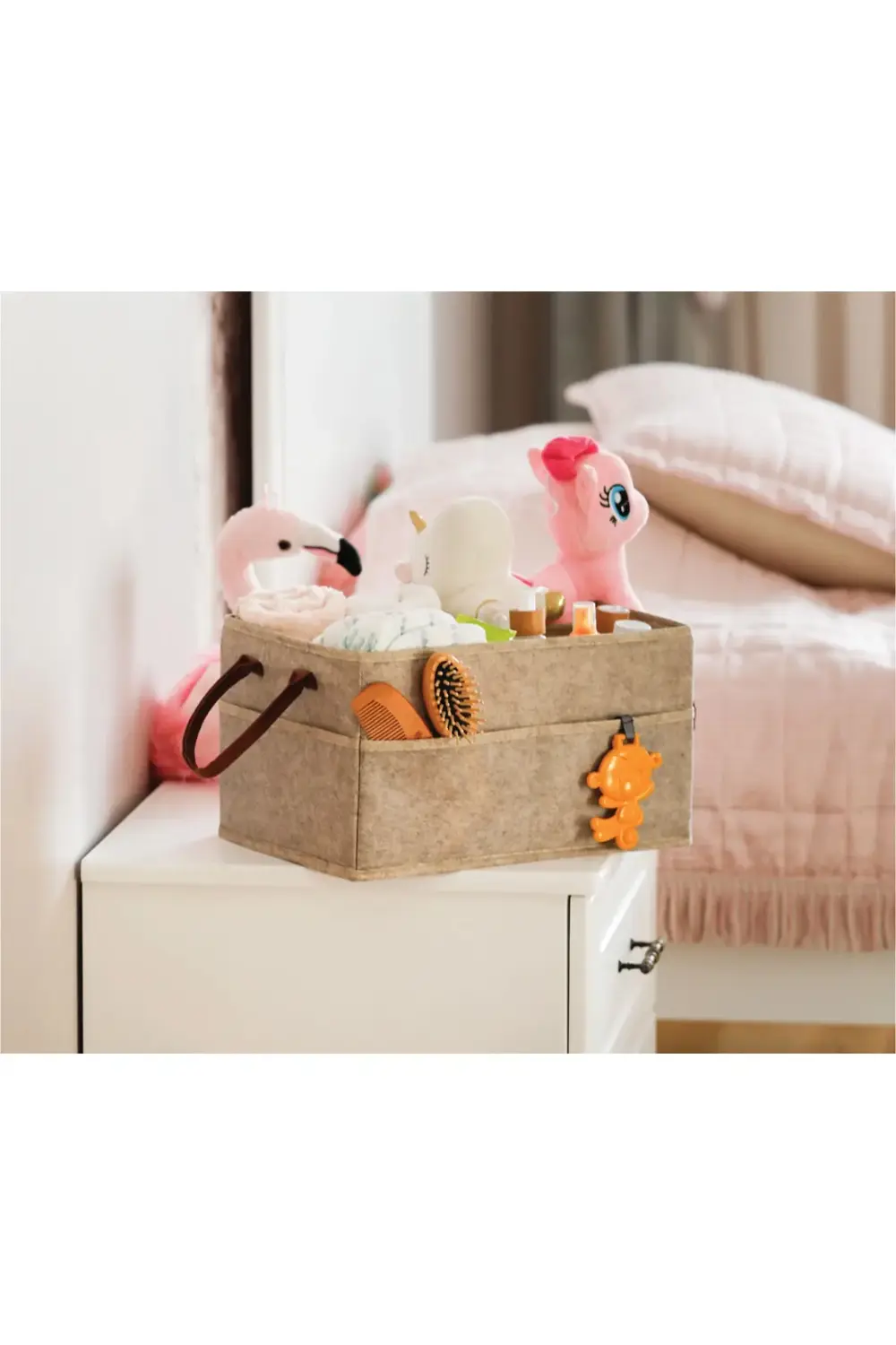 3 Gözlü Deri Şeritli Çok Amaçlı Düzenleyici Organizer Kutu Keçe S