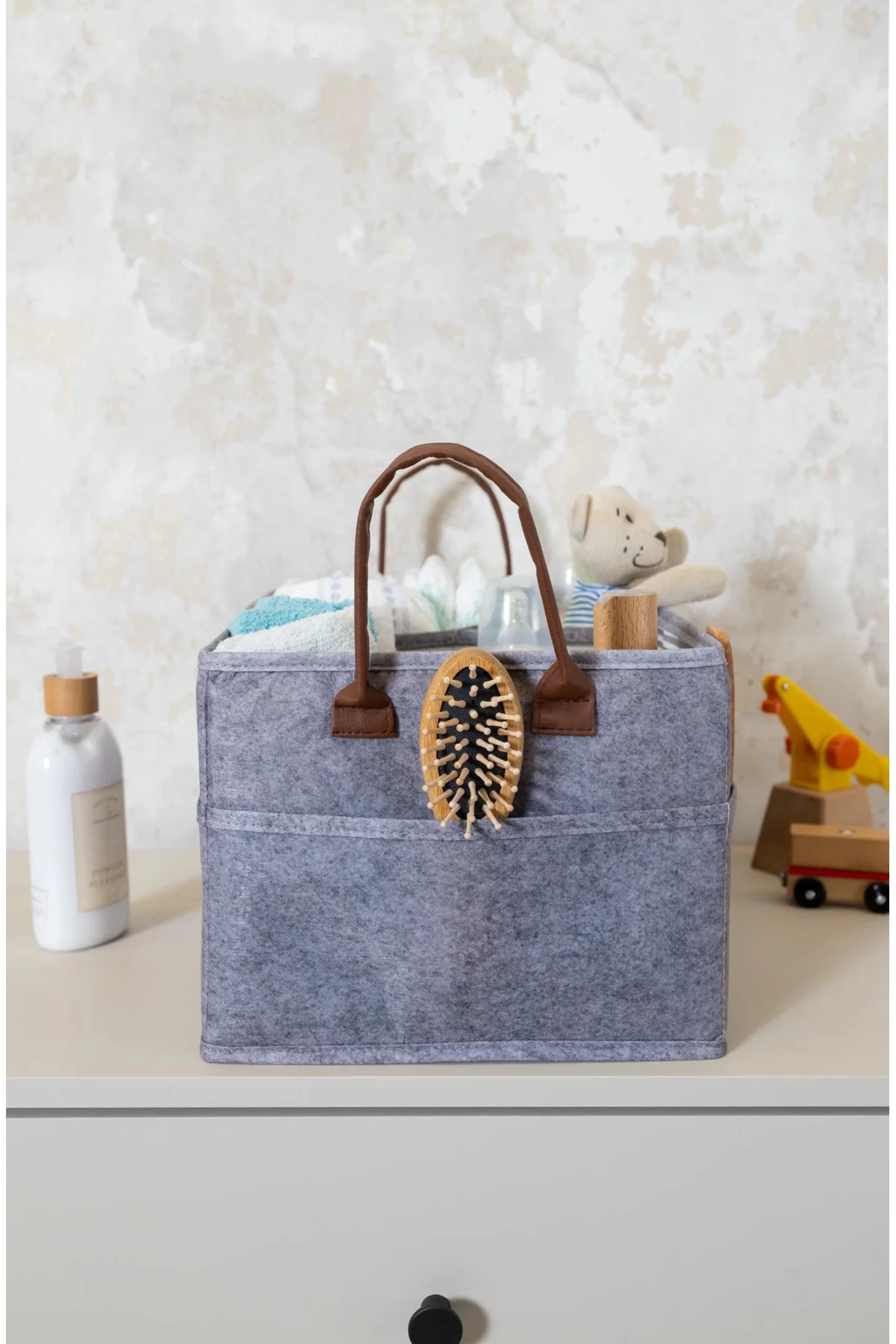 3 Gözlü Deri Şeritli Çok Amaçlı Düzenleyici Organizer Kutu Keçe S