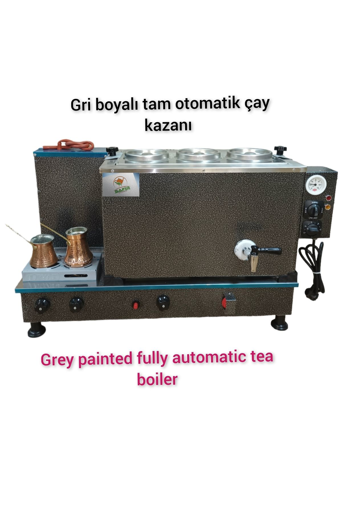 3 gözlü gümüş gri boyalı tam otomatik çay kazanı Tüplü Çay Ocağı 