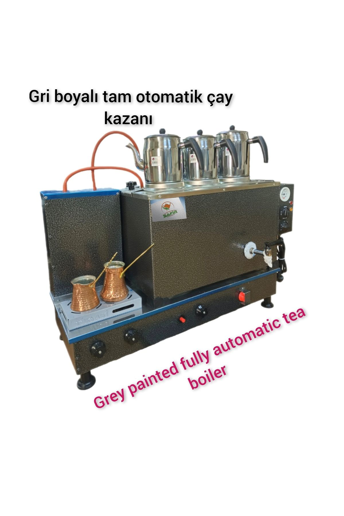 3 gözlü gümüş gri boyalı tam otomatik çay kazanı Tüplü Çay Ocağı 