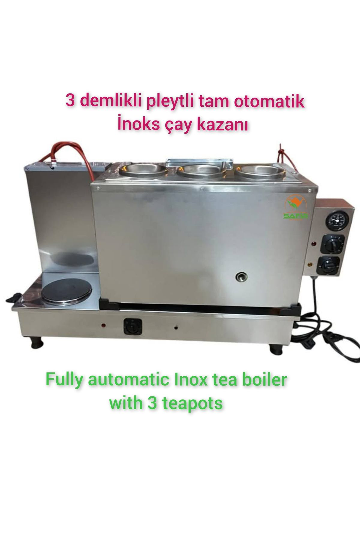 Safir Çay Kazanlari 3 Gözlü İnoks Tam Otomatik Sadece Elektrikli Pleytli Çay Kazani İ