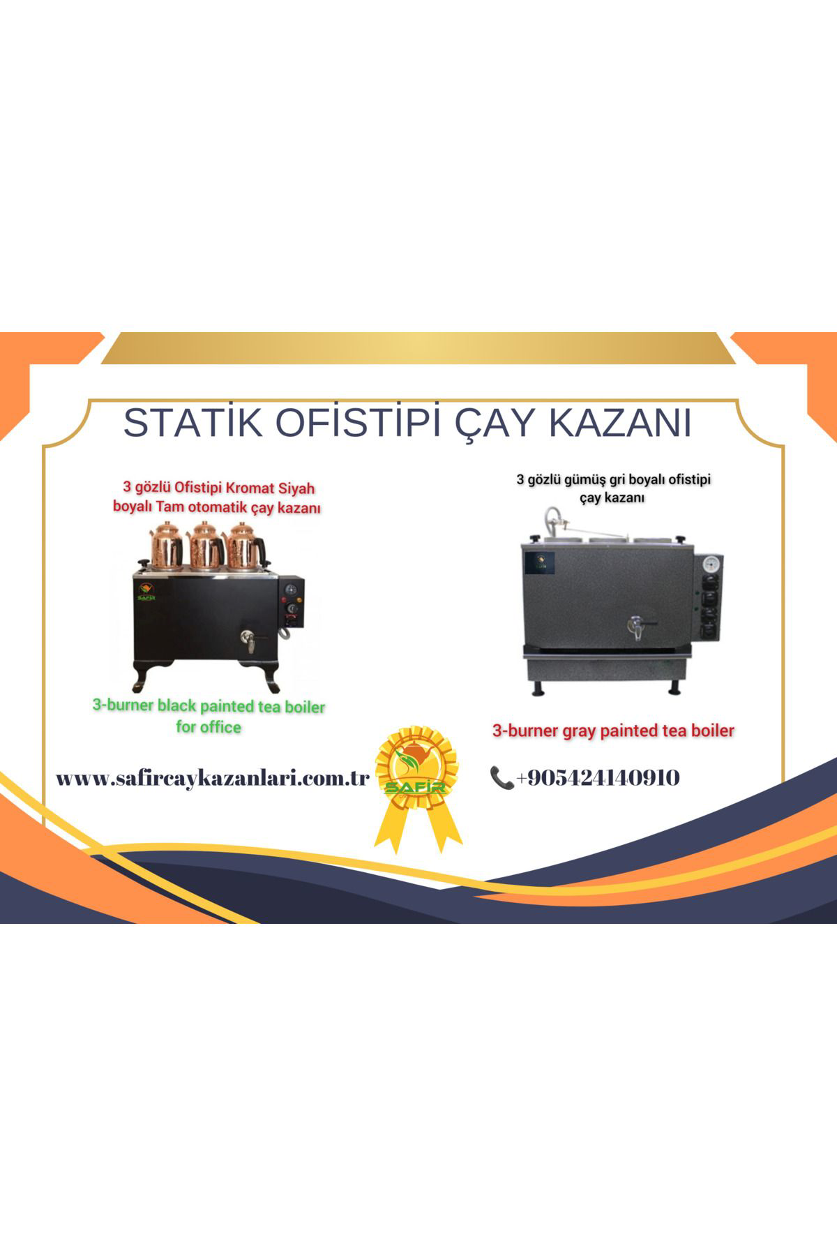 Safir 3 Gözlü Ofistipi Gri Boyali Tamotomatik Çay Makinesi Elektrikli Ç