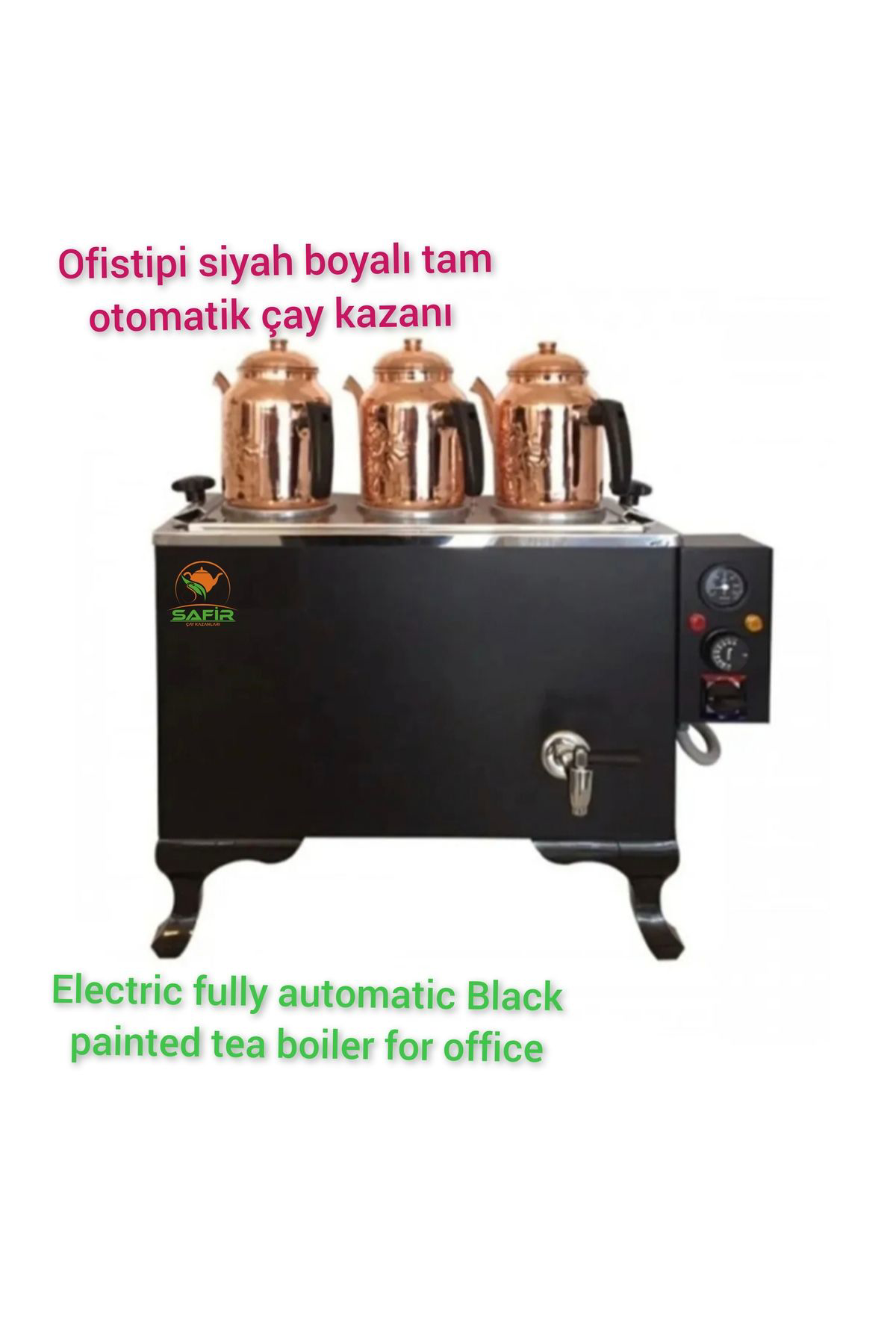 3 Gözlü Siyah Boyalı tam otomatik çay kazanı ofis tipi çay semave