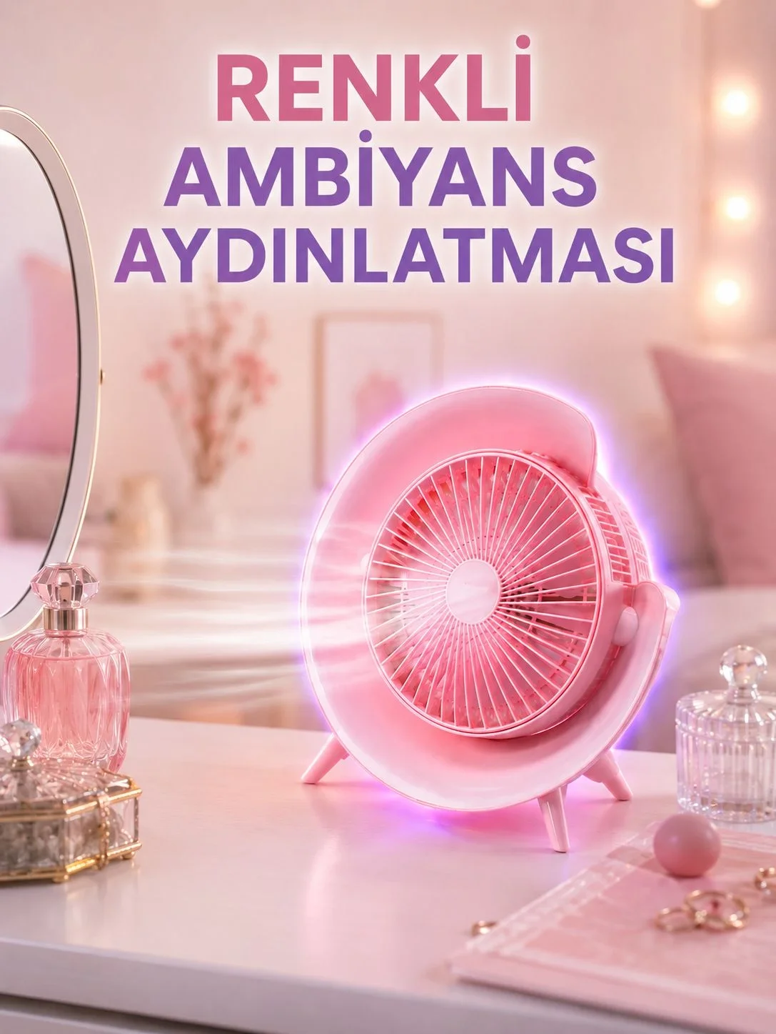 3 Hız Ayarlı USB Şarjlı RGB Masa Fanı Fiyatı, Yorumları ve Özellikleri