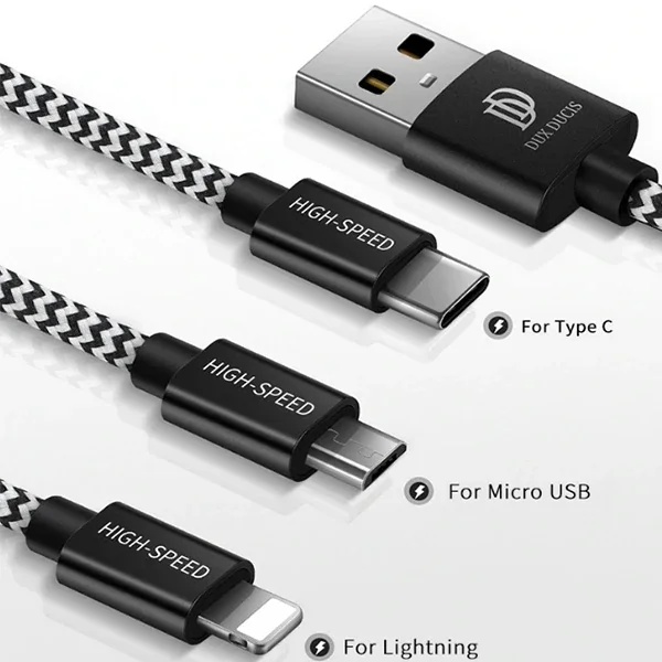 3 in 1 Hızlı Şarj Kablo - Tip C, iPhone ve Mikro USB Uyumlu - 120cm