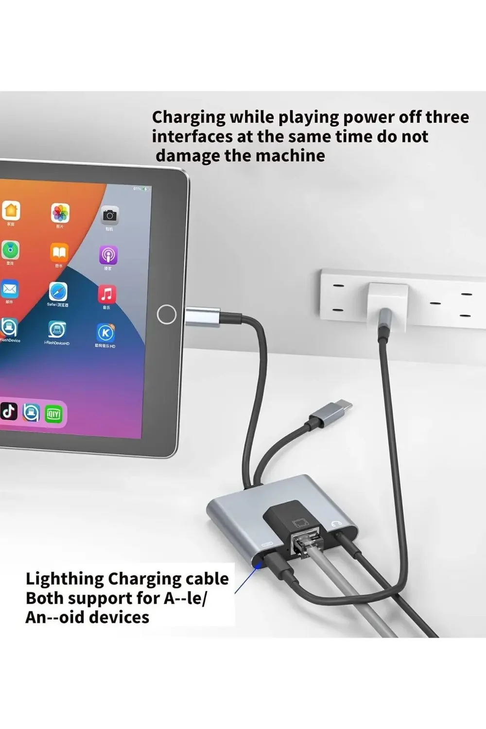 3 in 1 Lightning & Type-C Ethernet Adaptörü – RJ45, AUX, Şarj Des 3 in 1 Lightning & Type-C Ethernet Adaptörü – RJ45, AUX, Şarj Des