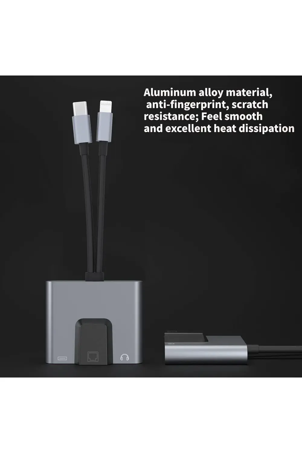 3 in 1 Lightning & Type-C Ethernet Adaptörü – RJ45, AUX, Şarj Des 3 in 1 Lightning & Type-C Ethernet Adaptörü – RJ45, AUX, Şarj Des