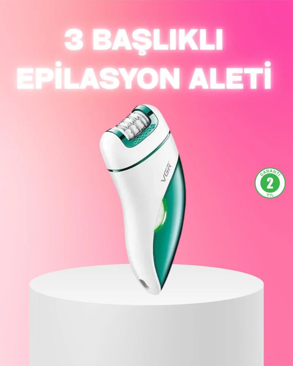 3 in 1 Metal Başlıklı Su Geçirmez Epilasyon Cihazı - Tüy Alma, Tıraş ve Şekillendirme