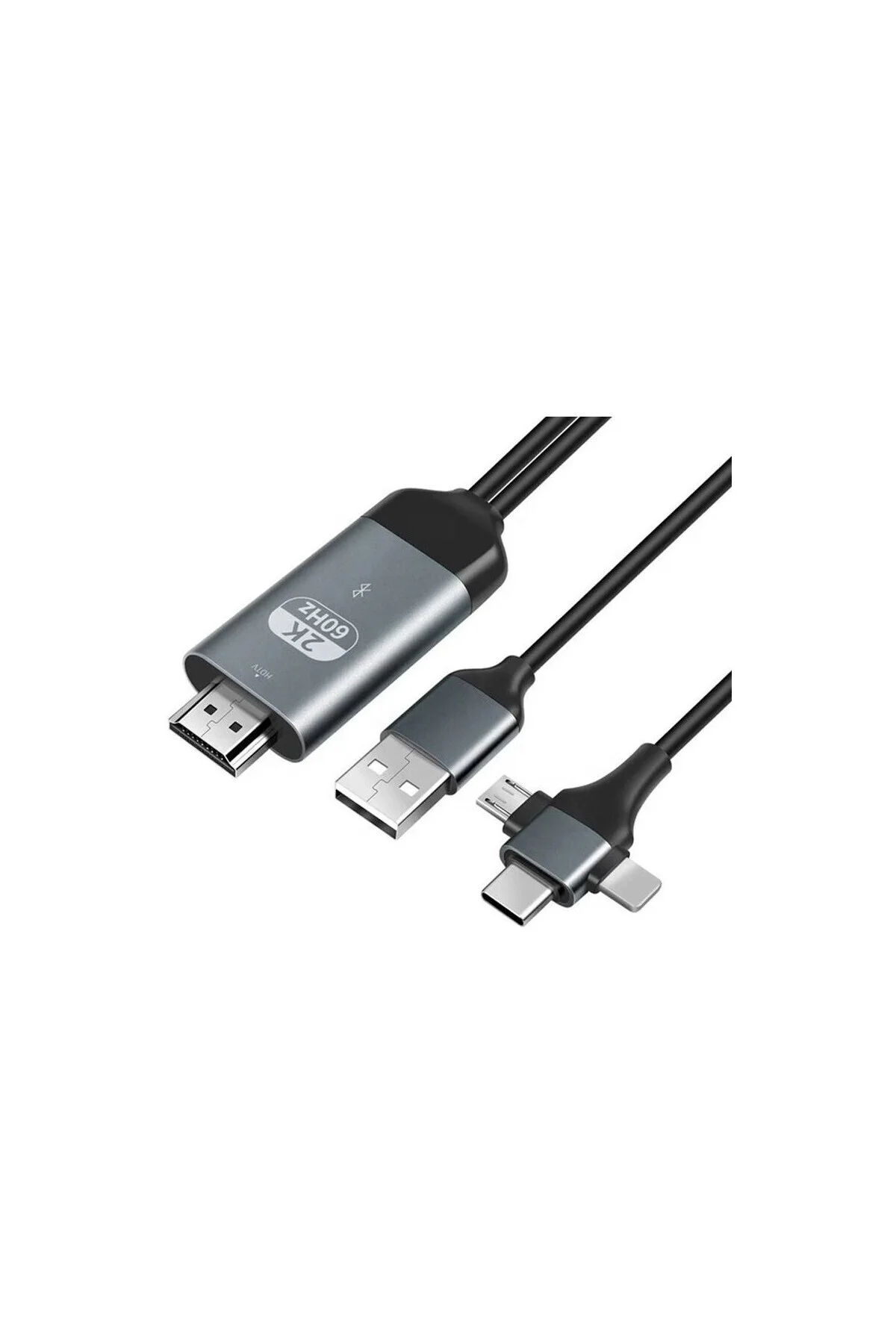 3 in 1 Phone to HDMI Kablo – 2K 60Hz, 200CM, Type-C, Lightning, M