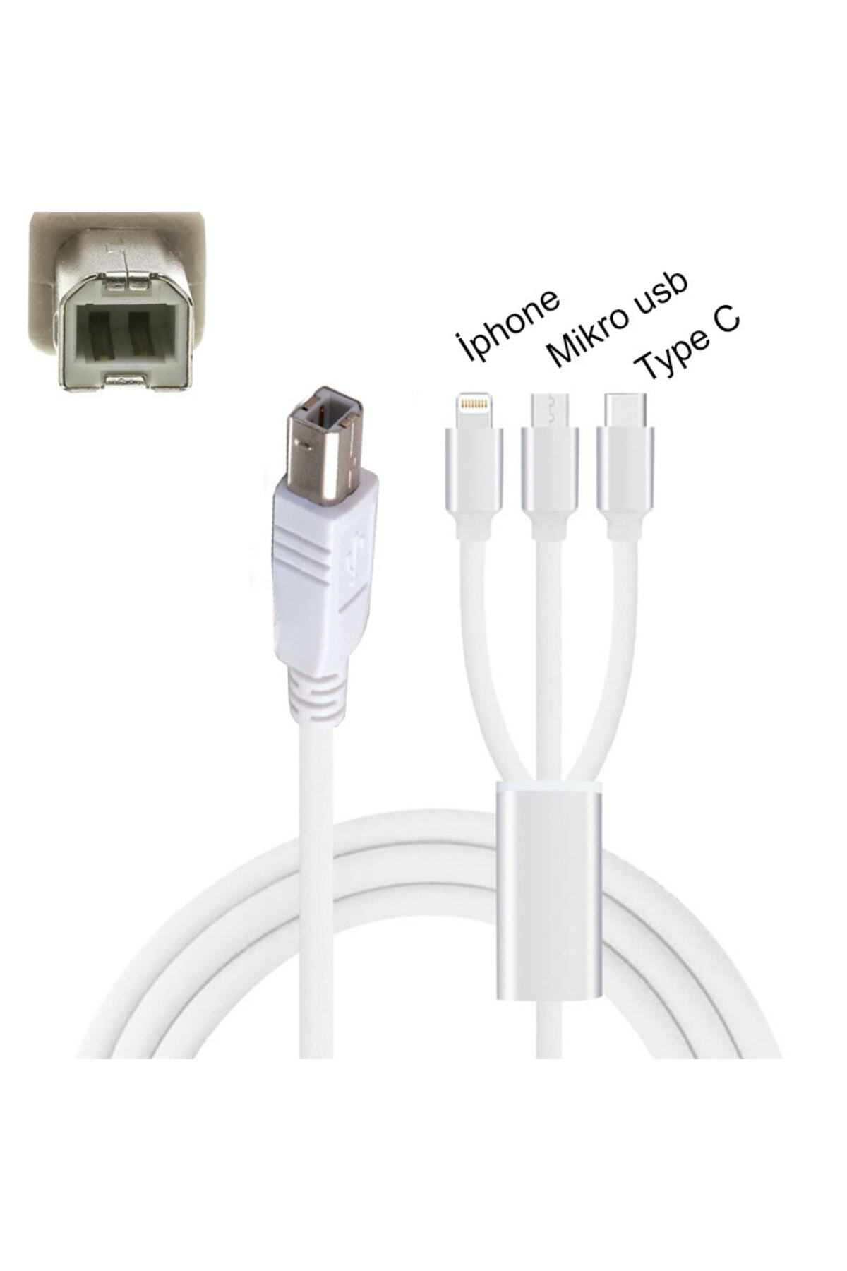 Pmr 3 İn 1 Type C-Lightning- Micro Usb To Type B Printer Kablosu