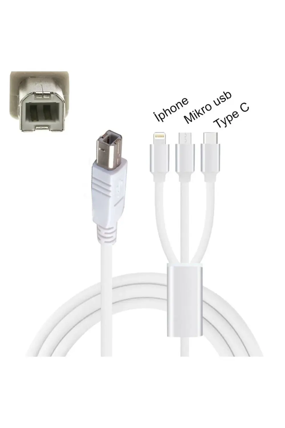 3 In 1 Type C-lightning- Micro Usb To Type B Printer Kablosu