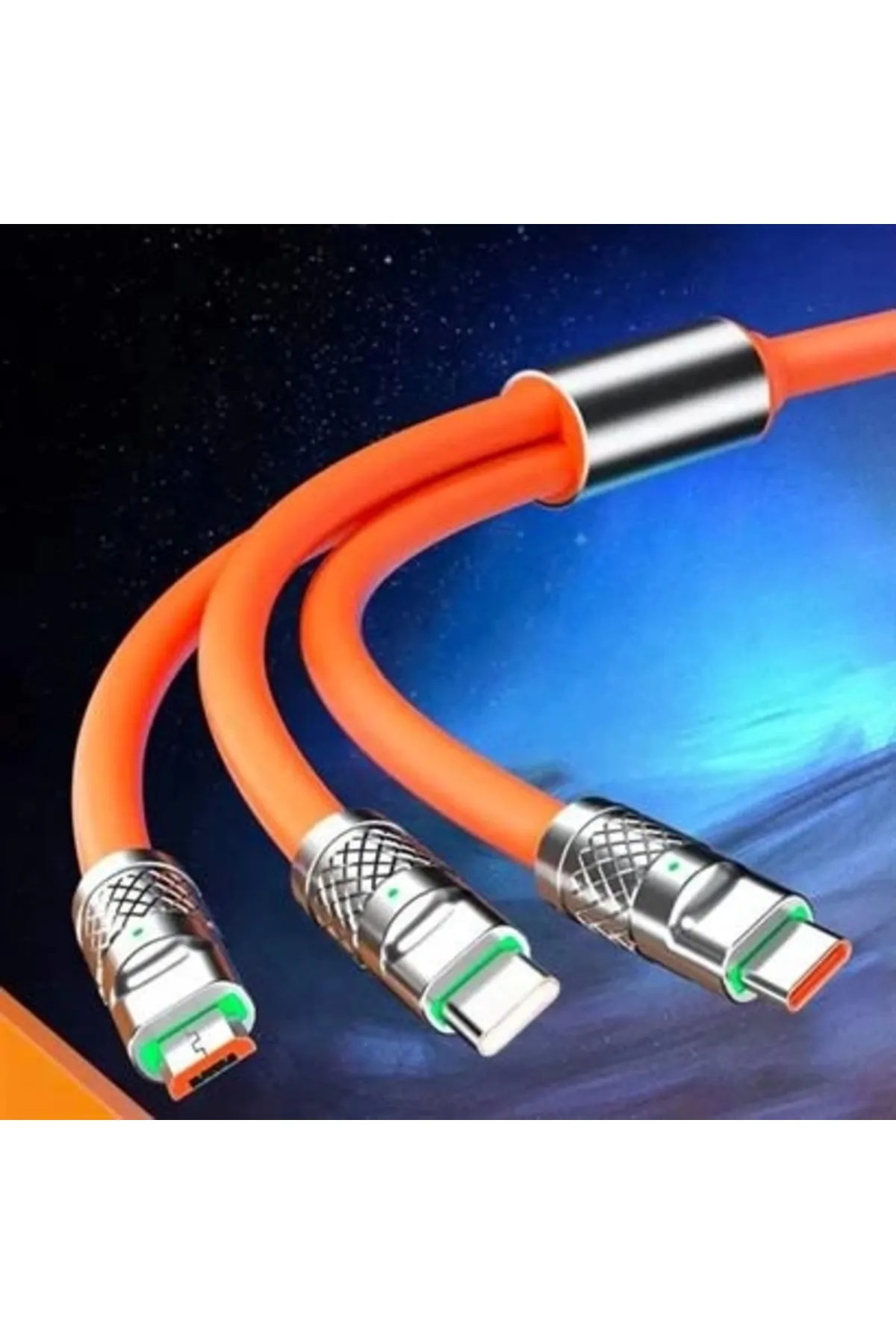 Genel Markalar 3 İn 1 Type-C Micro Usb Lightning Hizli Şarj Kablosu Silikon Kablo 1 Metre Opp Ambalaj