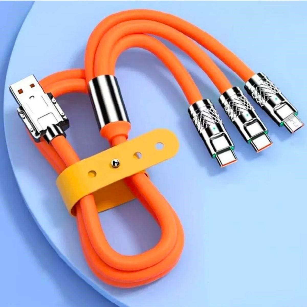 3 in 1 Type-C + Micro Usb + Lightning Hızlı Şarj Kablosu Silikon