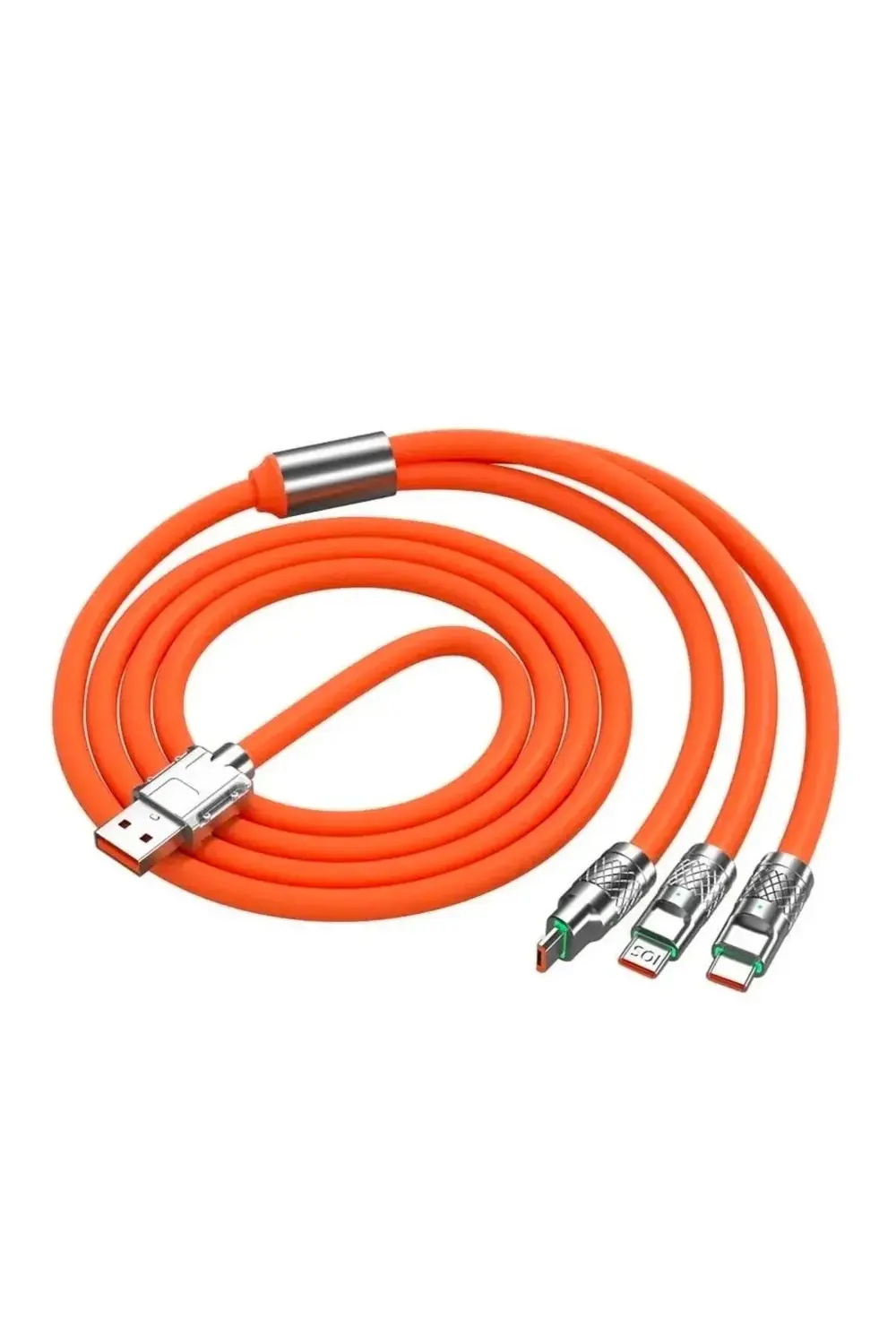 3 in 1 Type-C + Micro Usb + Lightning Hızlı Şarj Kablosu Silikon