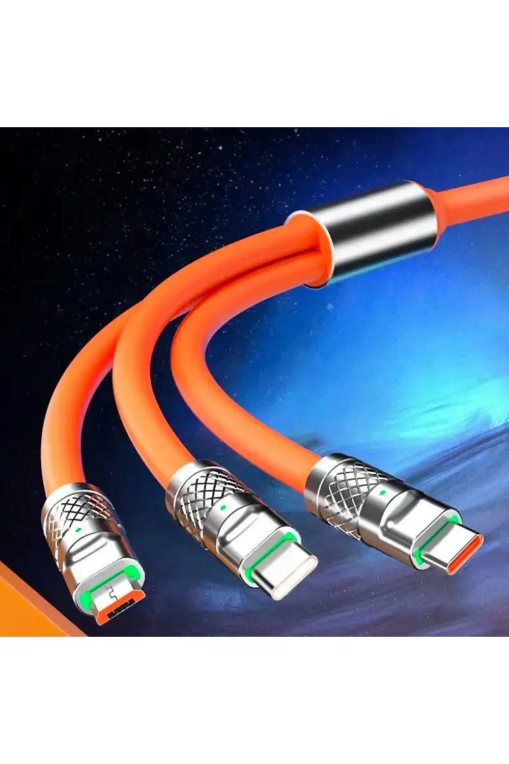 3 in 1 Type-C + Micro Usb + Lightning Hızlı Şarj Kablosu Silikon