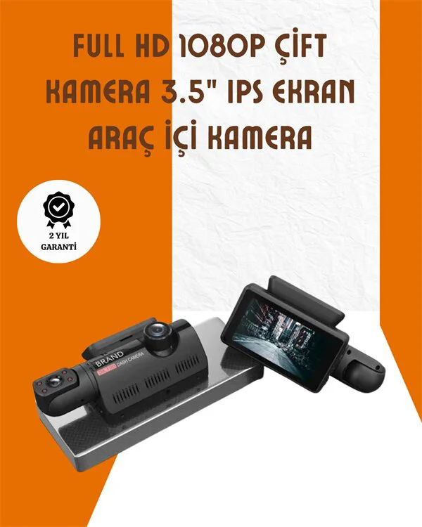 3 İnç IPS Ekranlı Full HD Araç İçi ve Ön Kameralı Dashcam - 1080P Ön Kamera, 720P İç Kamera, WiFi ve Hareket Algılama