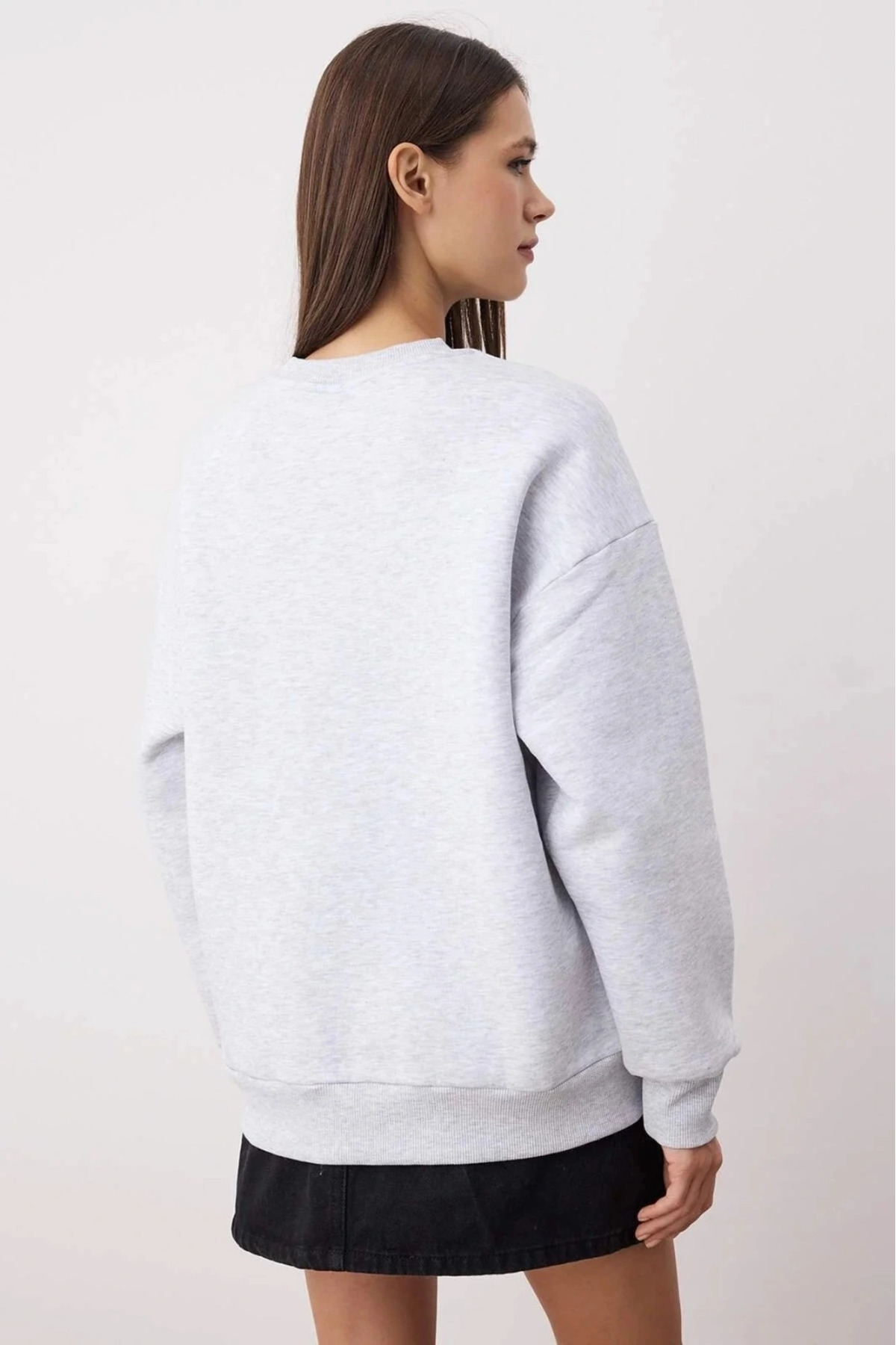 3 iplik şardonlu bisiklet yaka sweatshirt gri