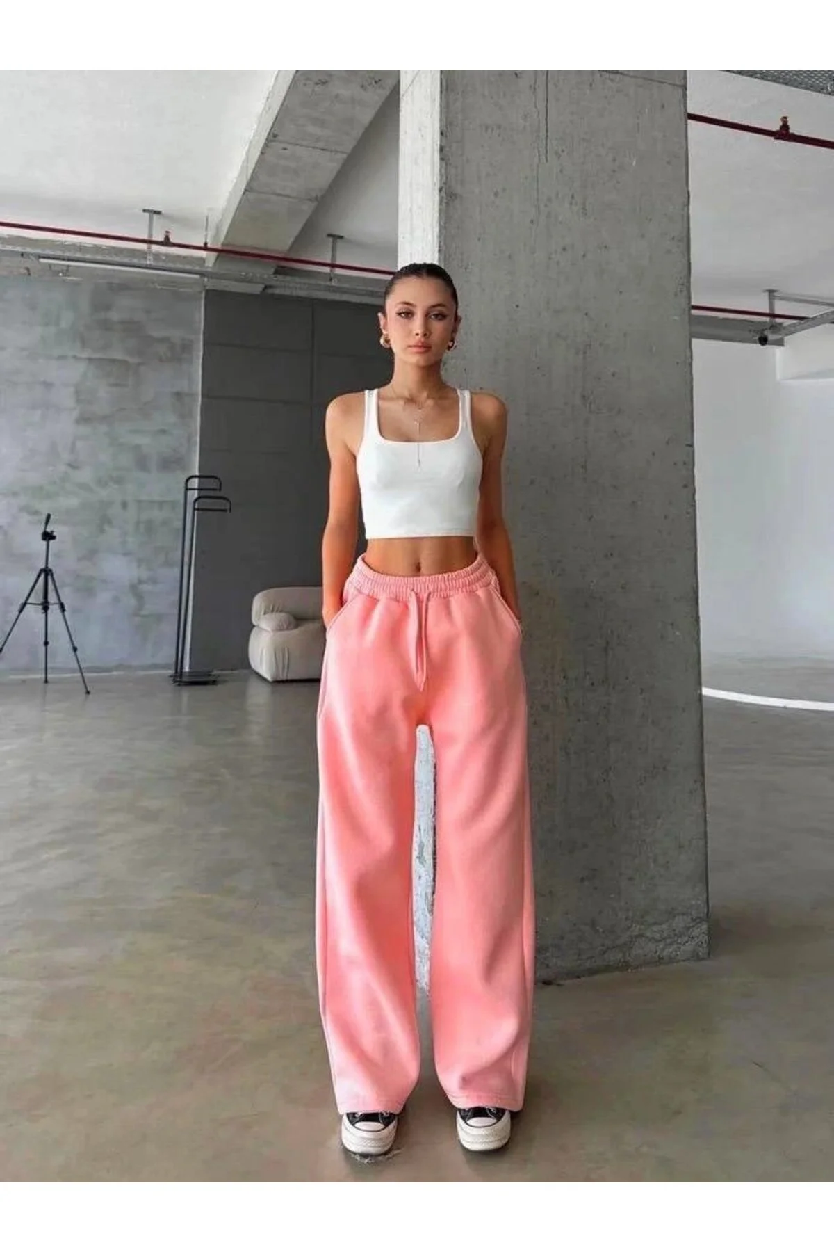 3 iplik şardonlu oversize eşofman somon