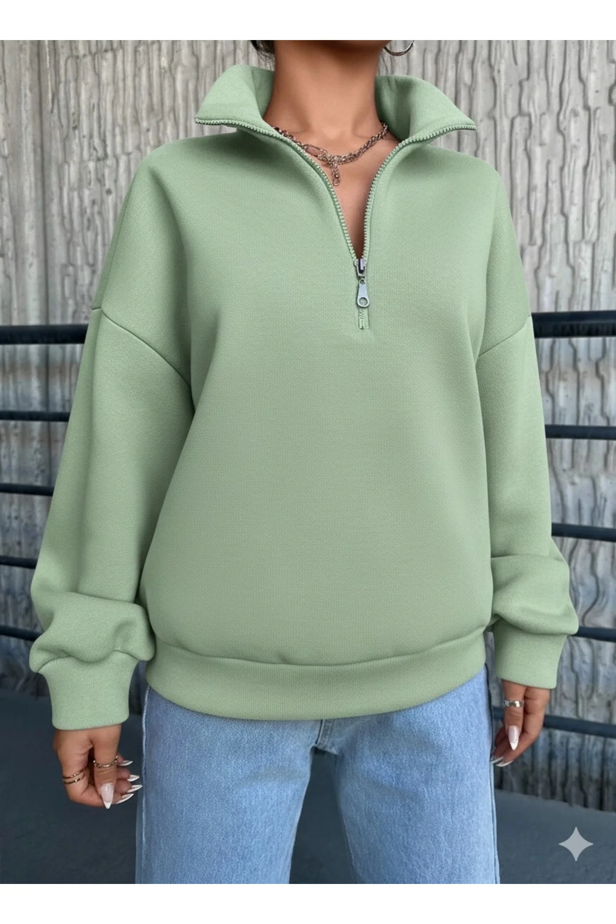 3 iplik Şardonlu yarım fermuarlı sweatshirt mint 3 iplik Şardonlu yarım fermuarlı sweatshirt mint