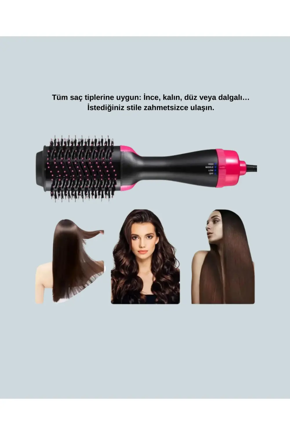 3 Isı Kademeli 1200W Saç Şekillendirme Fırçası.