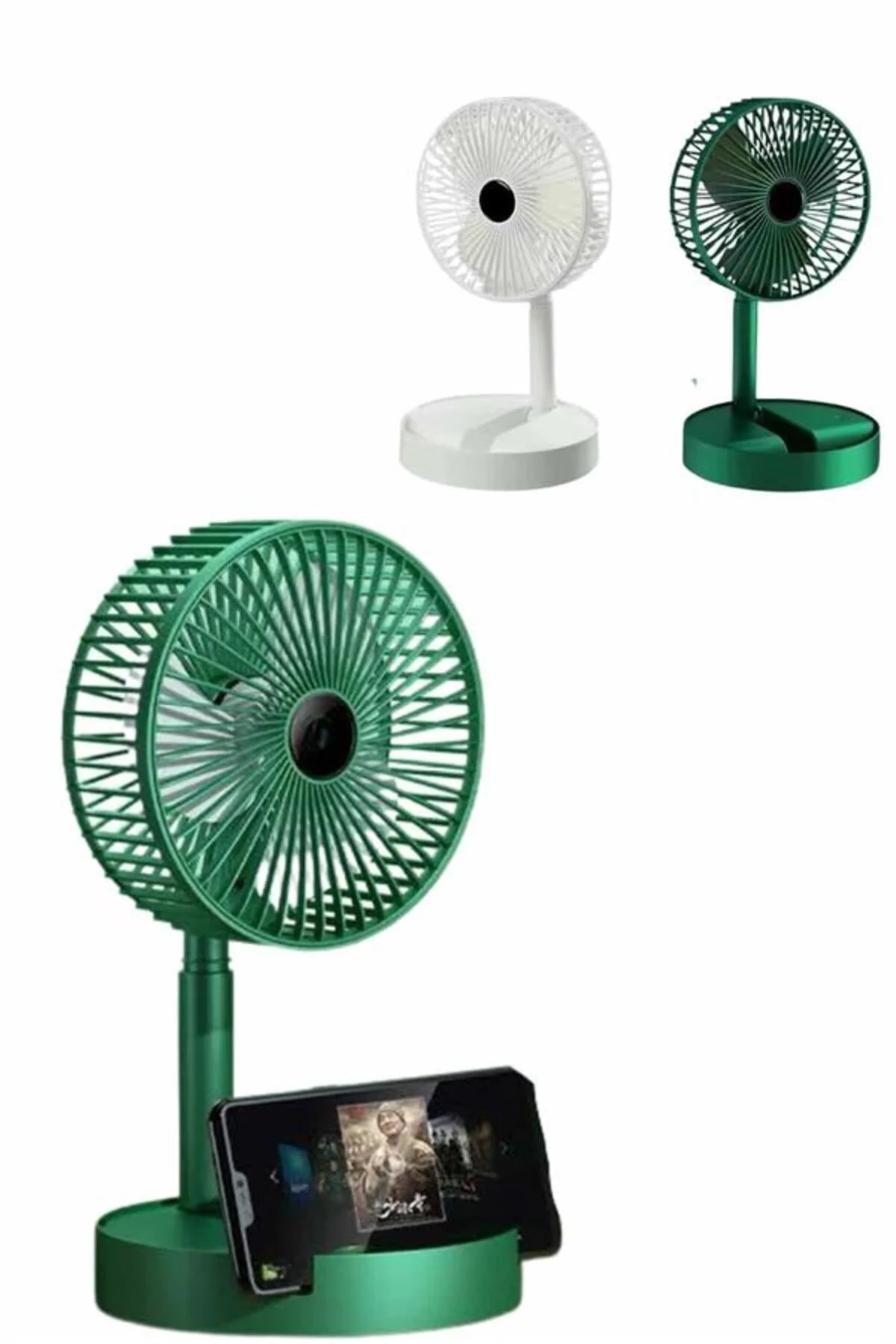 3 Kademe Hız Ayarlı Vantilatör Telefon Standlı Şarjlı Katlanabili