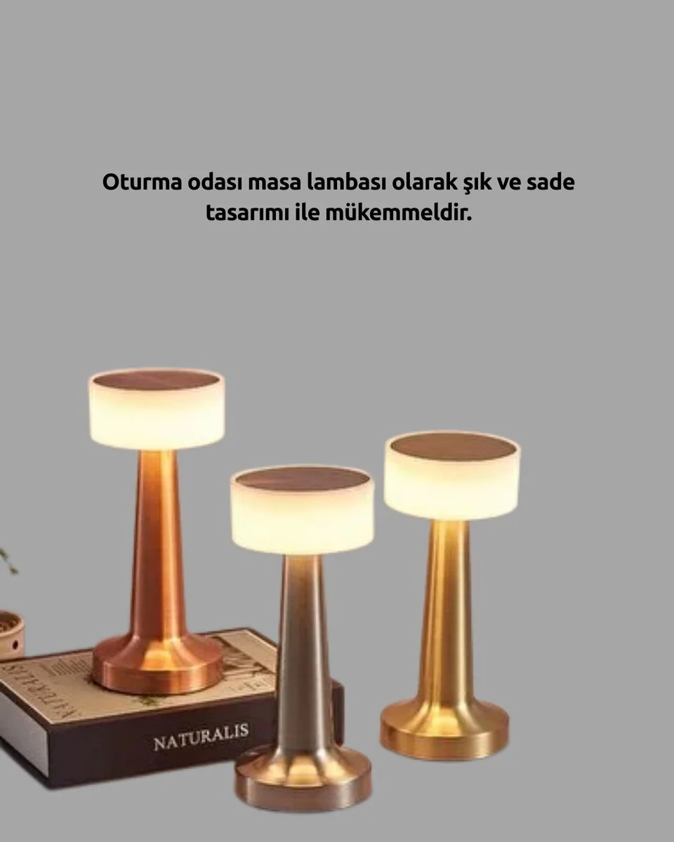 3 Kademeli Dokunmatik Başucu Lambası - Kablosuz, Pilli ve USB Şarjlı