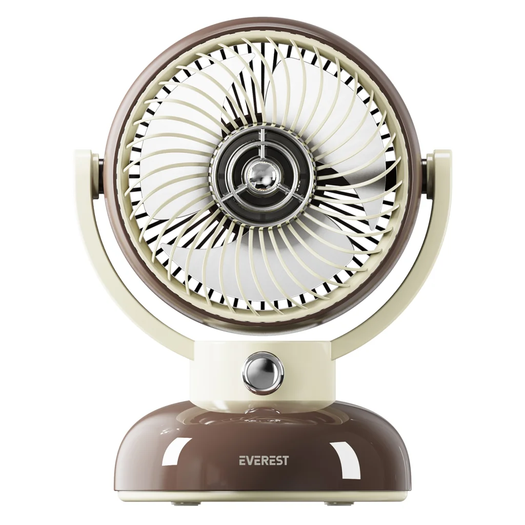 3 Kademeli Masaüstü Vantilatör - Kahve Led Işıklı USB Fan - 1200mAh Taşınabilir (Everest EFN12)