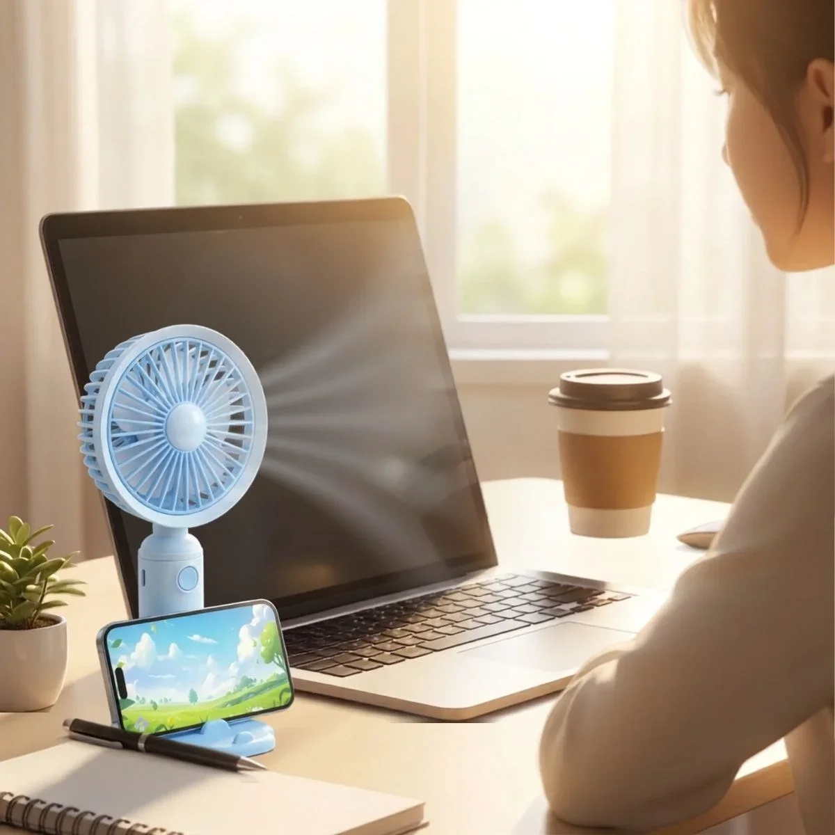 3 Kademeli Masaüstü Fan – Telefon Tutuculu Özellikli Standlı Elde Taşınabilir Mini Fan EKL29 3 Kademeli Masaüstü Fan – Telefon Tutuculu Özellikli Standlı Elde Taşınabilir Mini Fan EKL29