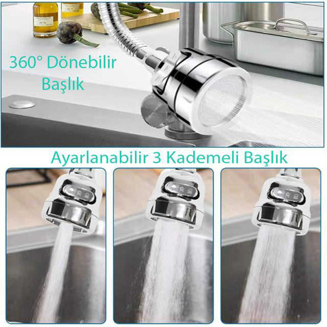 3 Kademeli Tasarruflu Universal Mutfak Musluk Başlığı (4741)