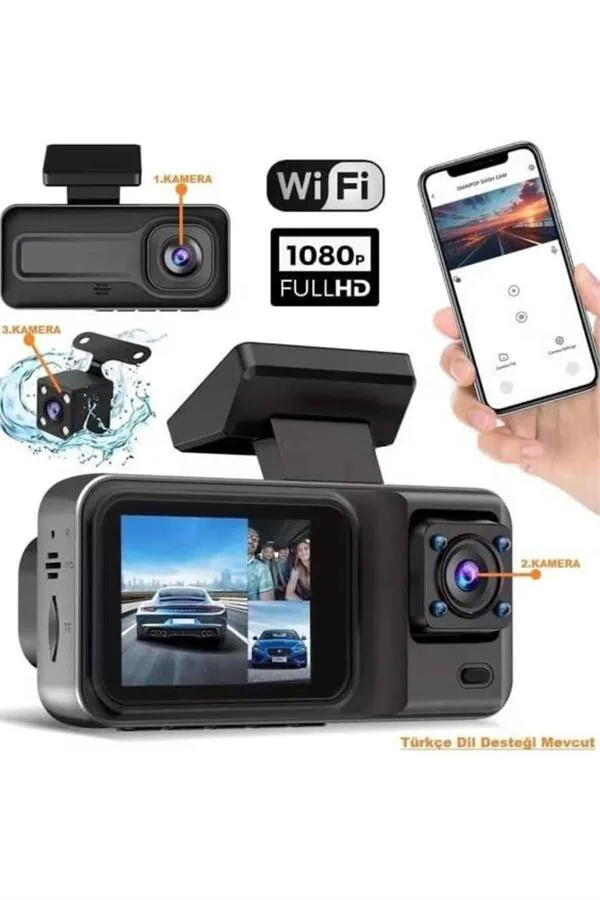 3 Kamera Araç İçi Güvenlik Sistemi 1080P Full HD ve 2 İnç Ekran
