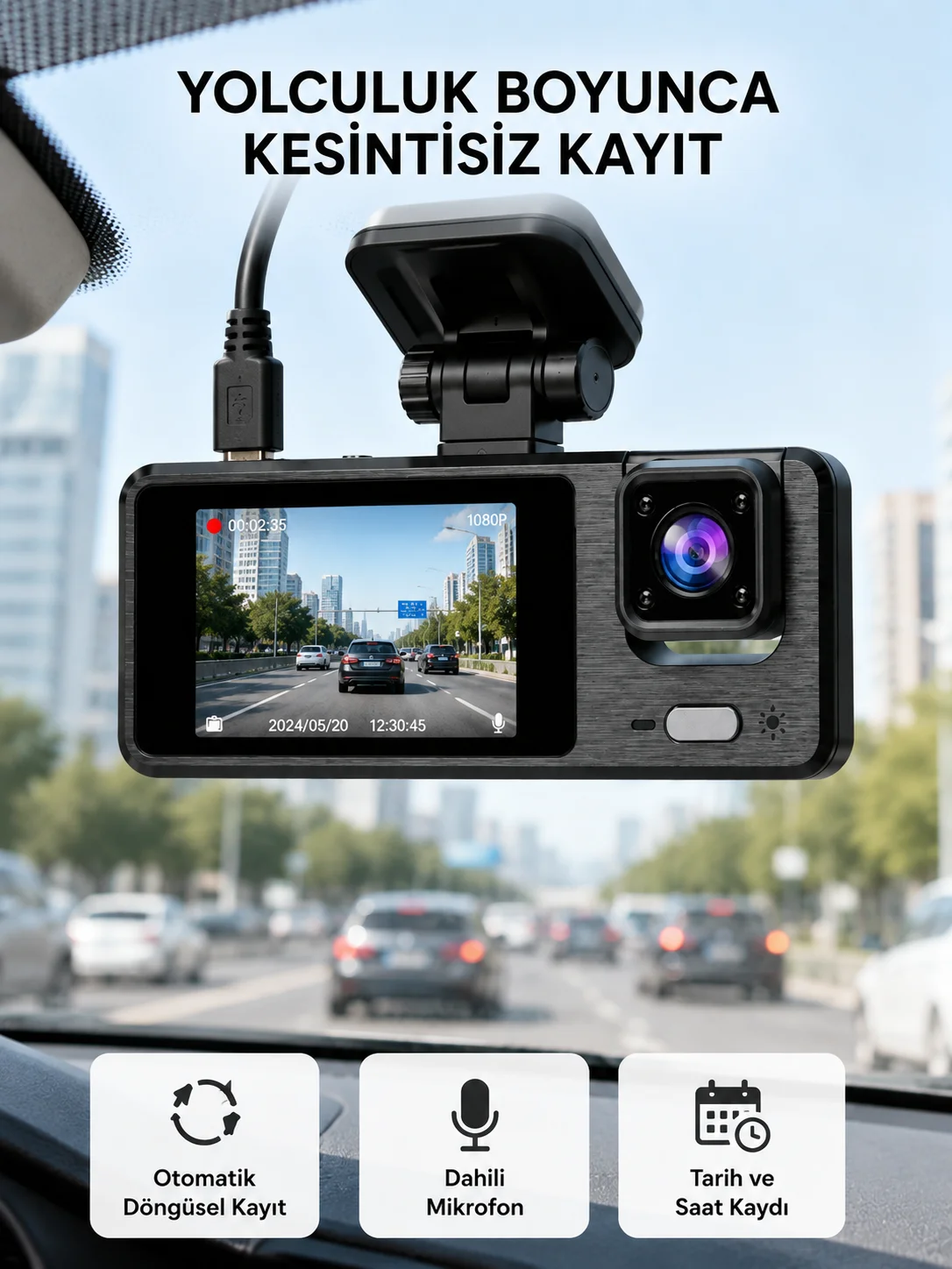 3 Kameralı Araç DVR 1080P Ön + HD Arka + İç Kamera Döngü Kayıt 2’’ Ekran Fiyatı, Yorumları ve Özellikleri