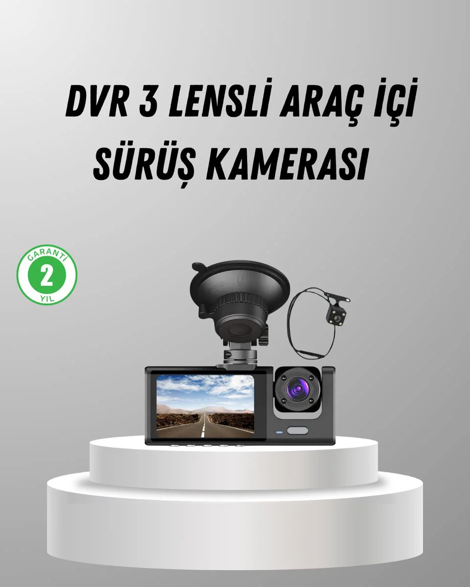 3 Kameralı Araç DVR Full HD Gece Görüşlü Araba Kaydedici Ön Arka İç Kamera - Northcity