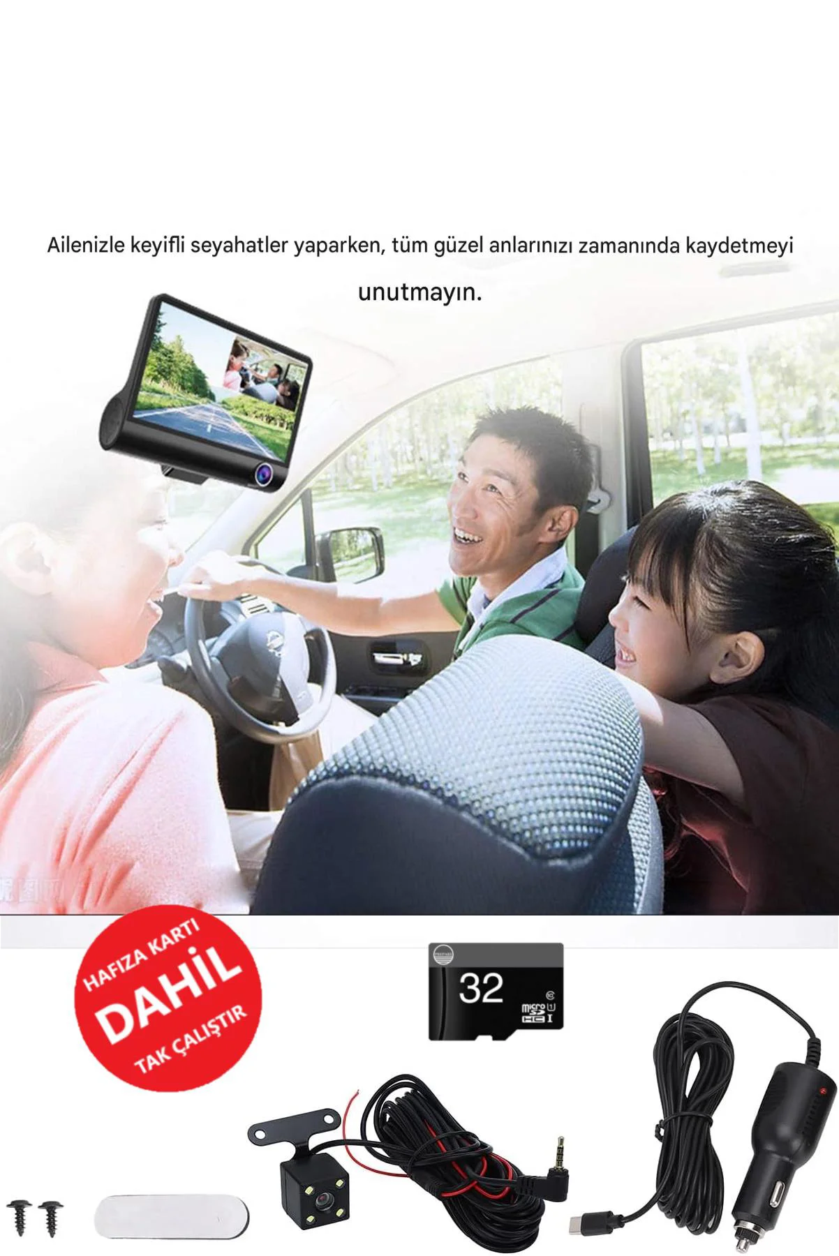 3 Kameralı Araç İç Ön ve Arka Yol Video Kaydedici Sürüş Güvenliği