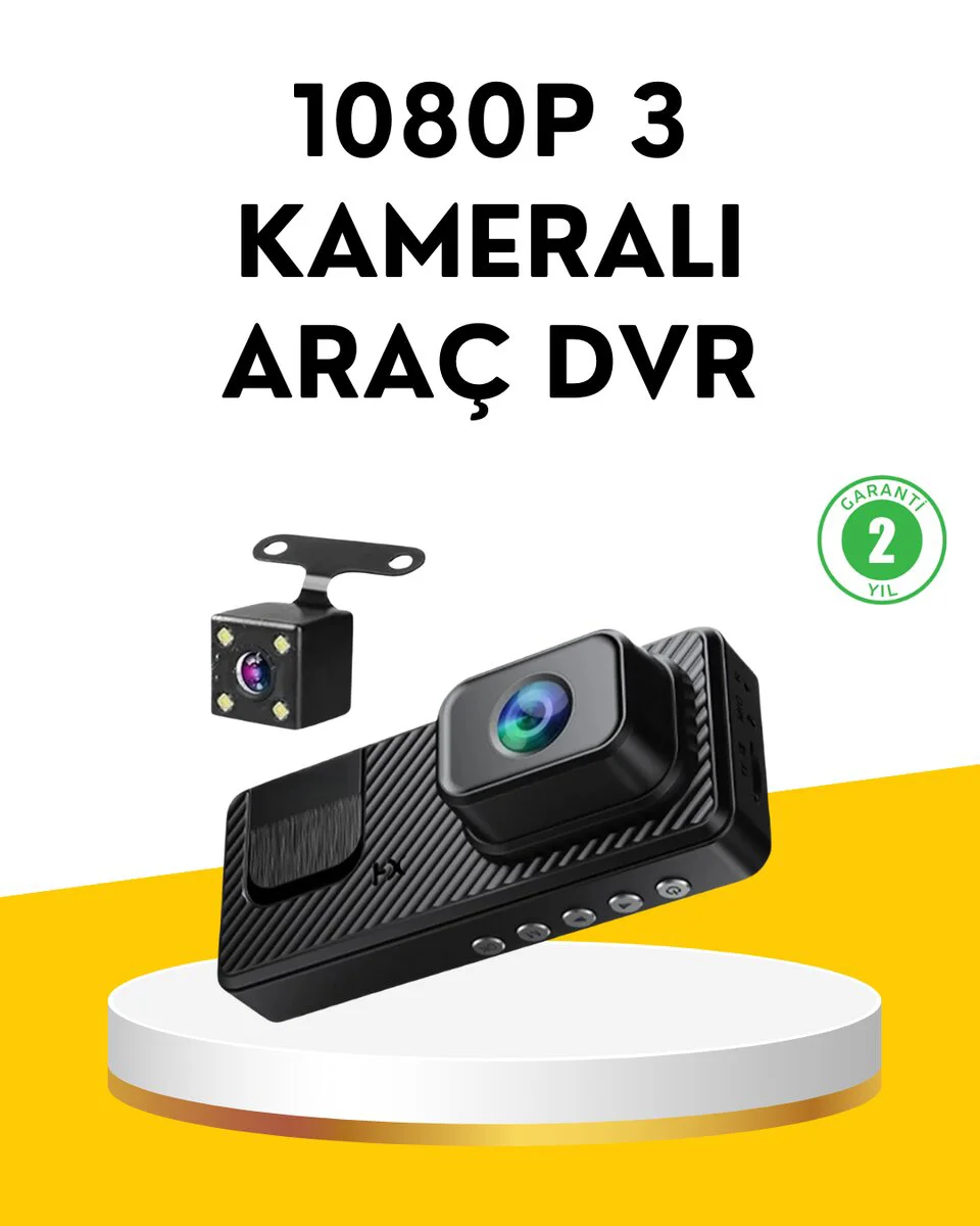 3 Kameralı Araç İçi DVR Kayıt Cihazı - Full HD 108P Güvenlik Kamerası
