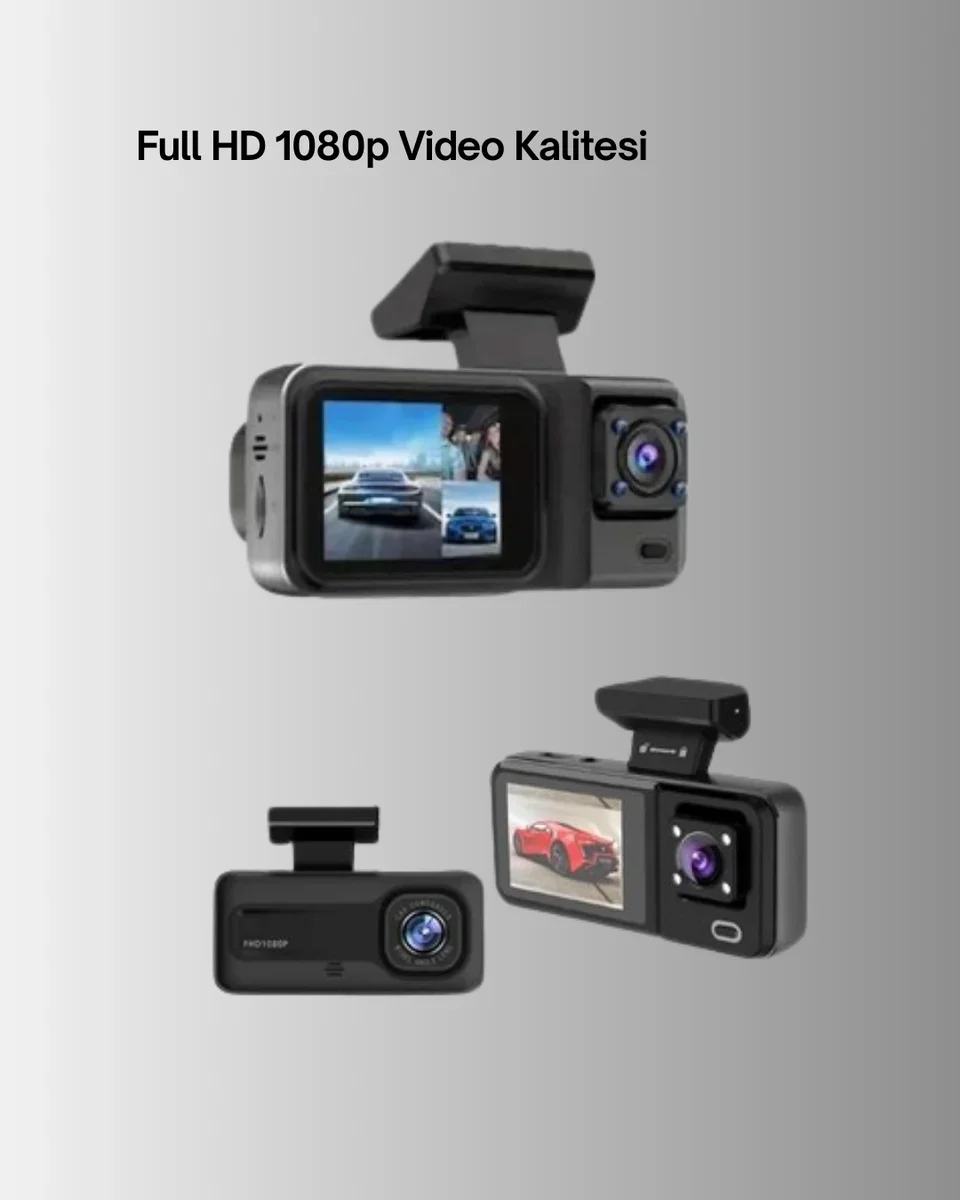 3 Kameralı Araç İçi Kayıt Cihazı 1080P Full HD Gece Görüşlü ve Wi-Fi Bağlantılı