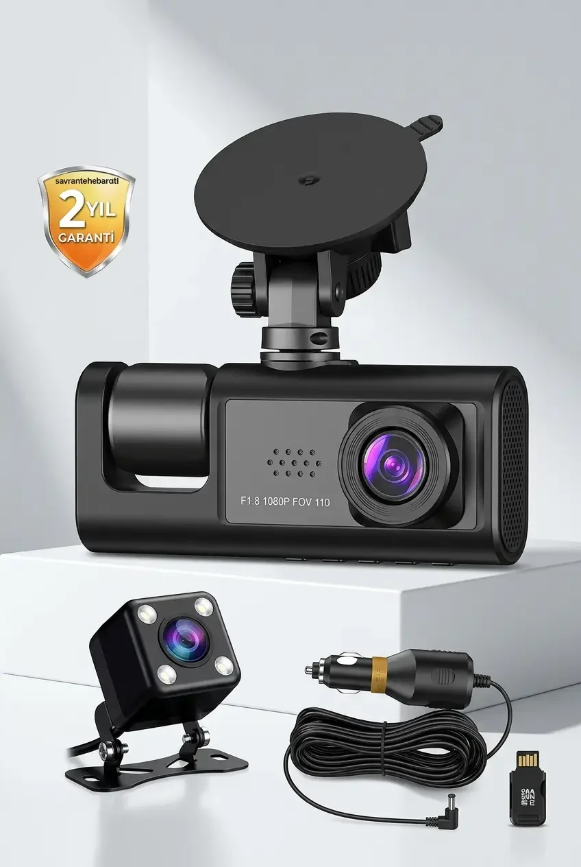 3 Kameralı Araç Kamerası Geri Görüş Kameralı Park Destekli Dashcam