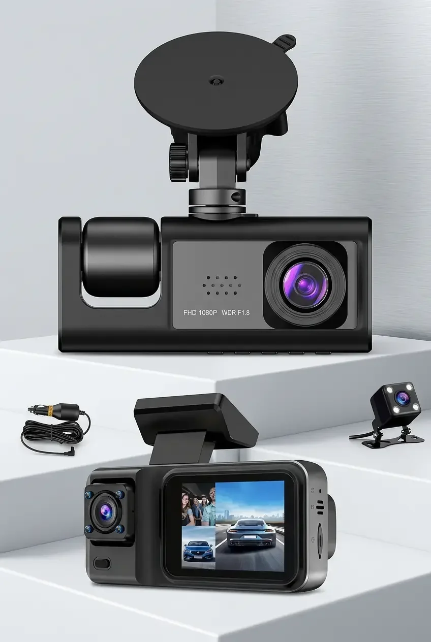 3 Kameralı Dashcam Araç İçi Kamera Ön Arka İç Görüşlü Oto Kamera