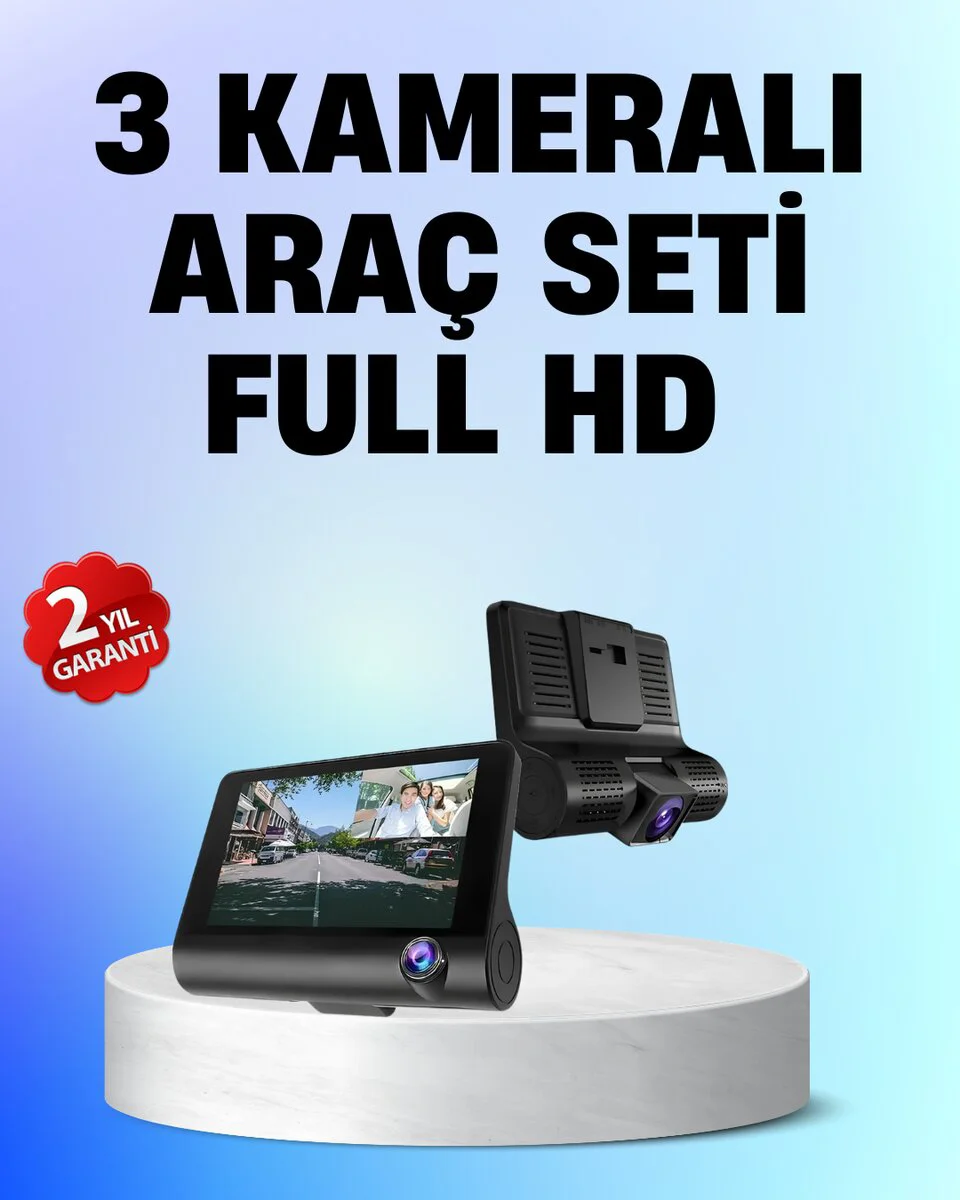 3 Kameralı Full HD 1080P Araç DVR – Gece Görüşlü, G-Sensörlü ve 170° Geniş Açı Güvenlik Çözümü