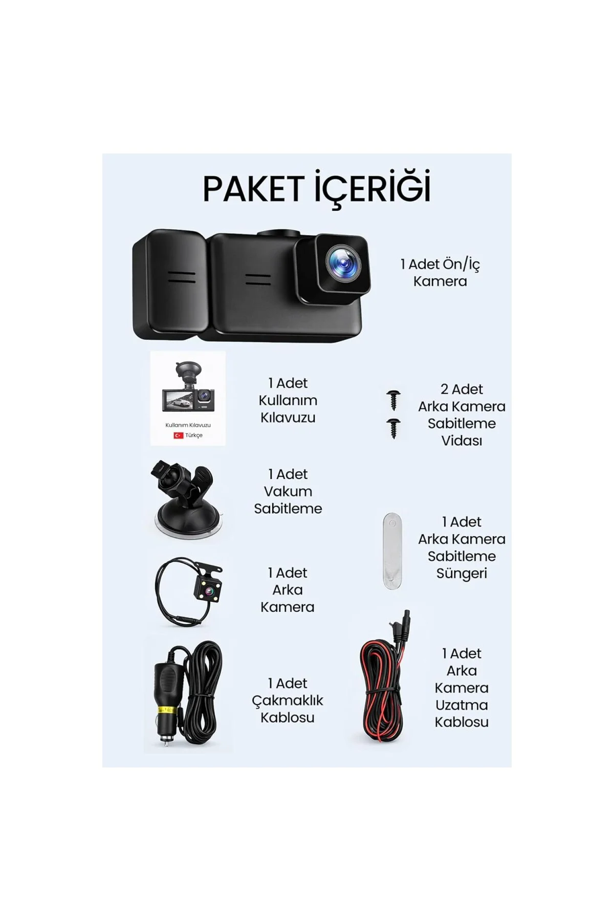 3 Kameralı Wifi Ekran Araç Kamerası FullHD Geniş Ön + Arka + Araç