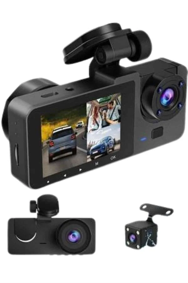 3 Kameralı Yol Kayıt Cihazı HD DVR Ön İç Arka Kamera 2.0" Ekranlı Sürücü Güvenliği