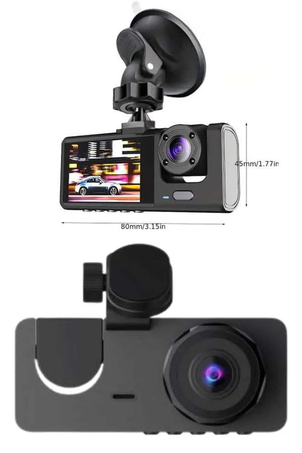3 Kameralı Yol Kayıt Cihazı HD DVR Ön İç Arka Kamera 2.0" Ekranlı Sürücü Güvenliği
