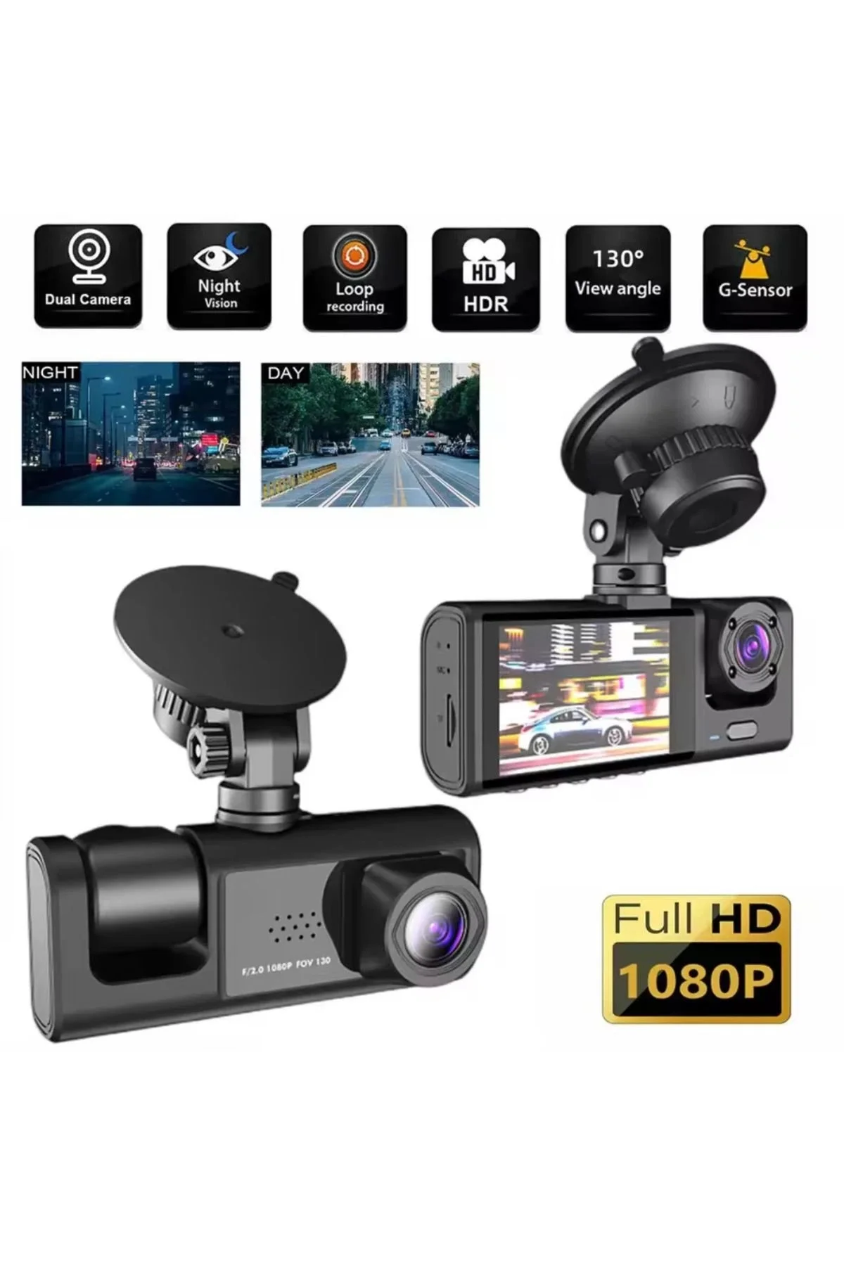 3 Kanal Araba DVR HD 1080P 3 Lensli Araç İçi KameraÜç Yönlü Kamera DVR araç kamera