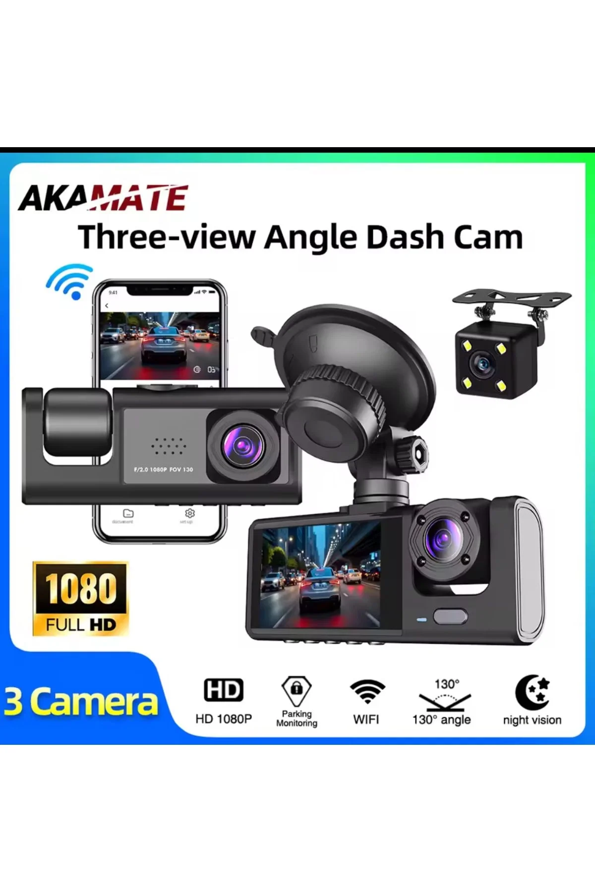 3 Kanal Araba DVR HD 1080P 3 Lensli Araç İçi KameraÜç Yönlü Kamer