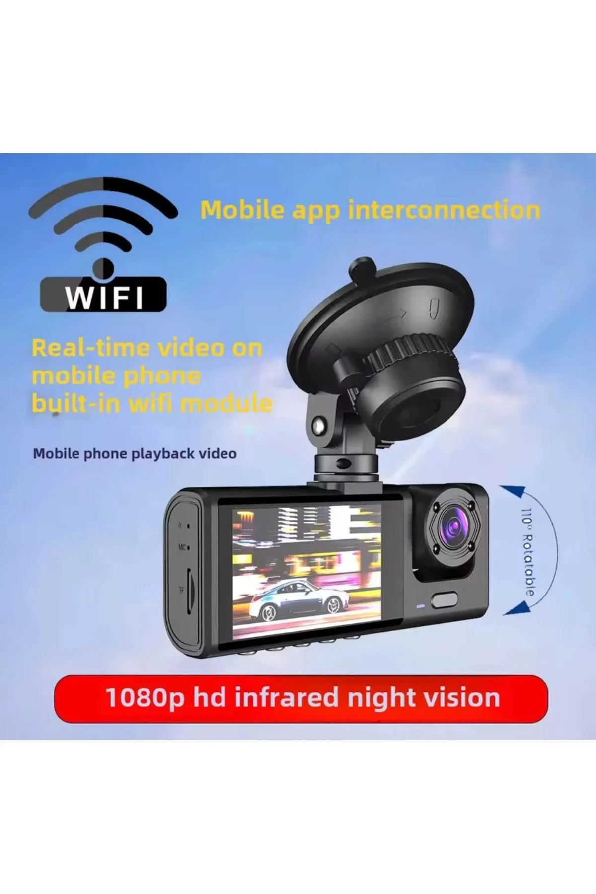 3 Kanal Araba DVR HD 1080P 3 Lensli Araç İçi KameraÜç Yönlü Kamera DVR araç kamera