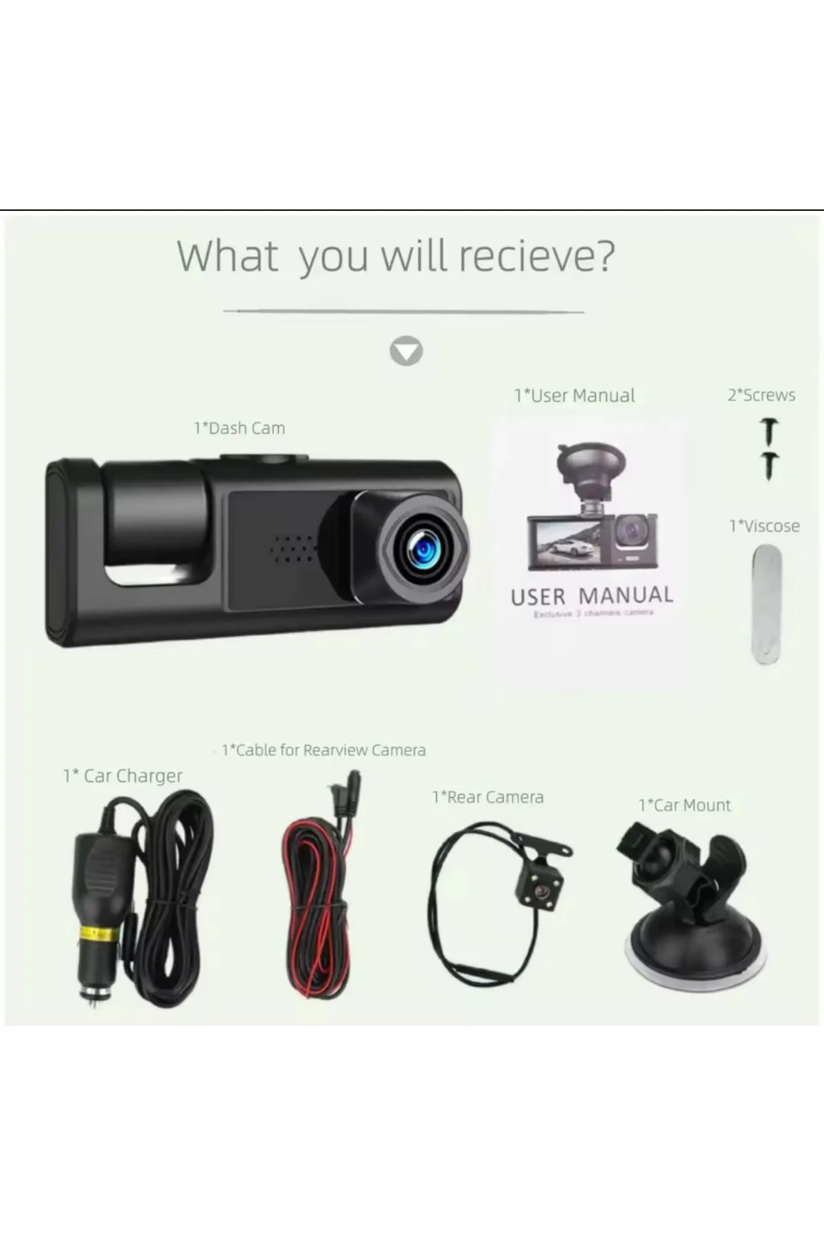 3 Kanal Araba DVR HD 1080P 3 Lensli Araç İçi KameraÜç Yönlü Kamer