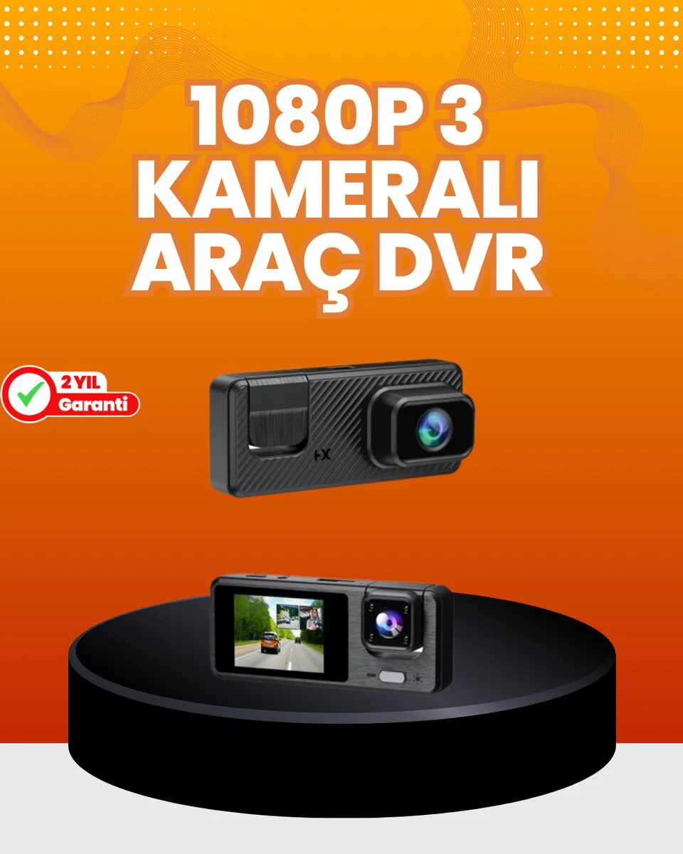 3 Kanallı Araç İçi Güvenlik Kamerası - 24 Saat Park Kaydı ve Full HD 1080P