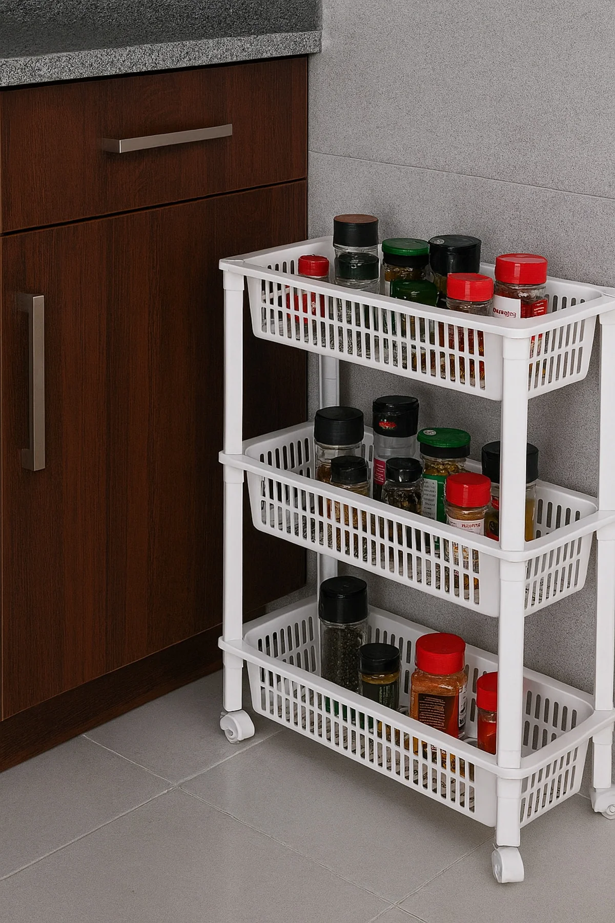 3 Kat Raflı Tekerlekli Banyo Mutfak Eko Düzenleyici Organizer ( B